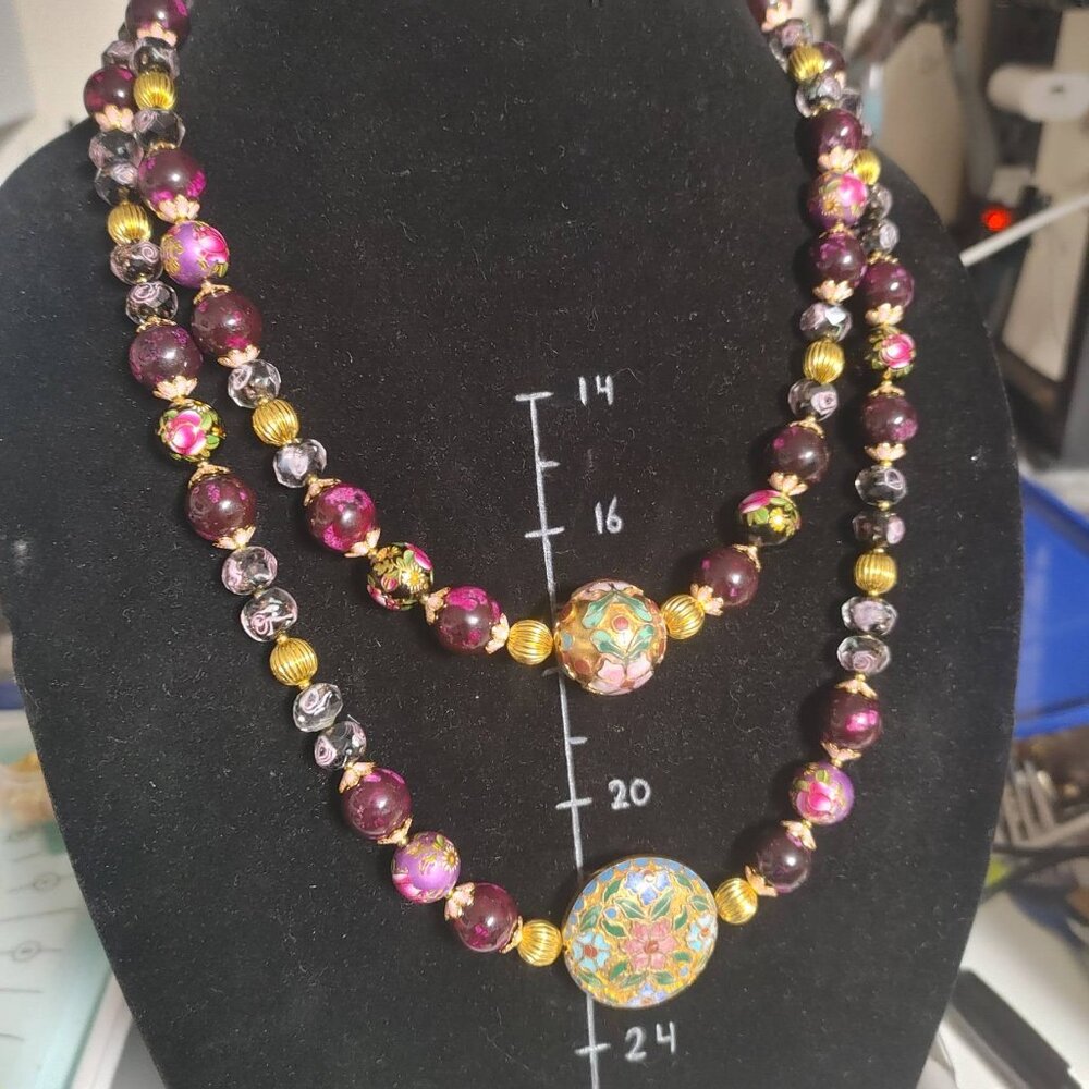 sold - sueplaksin - Vintage Cloisonne puffy beads, lamp-work, and floral beads